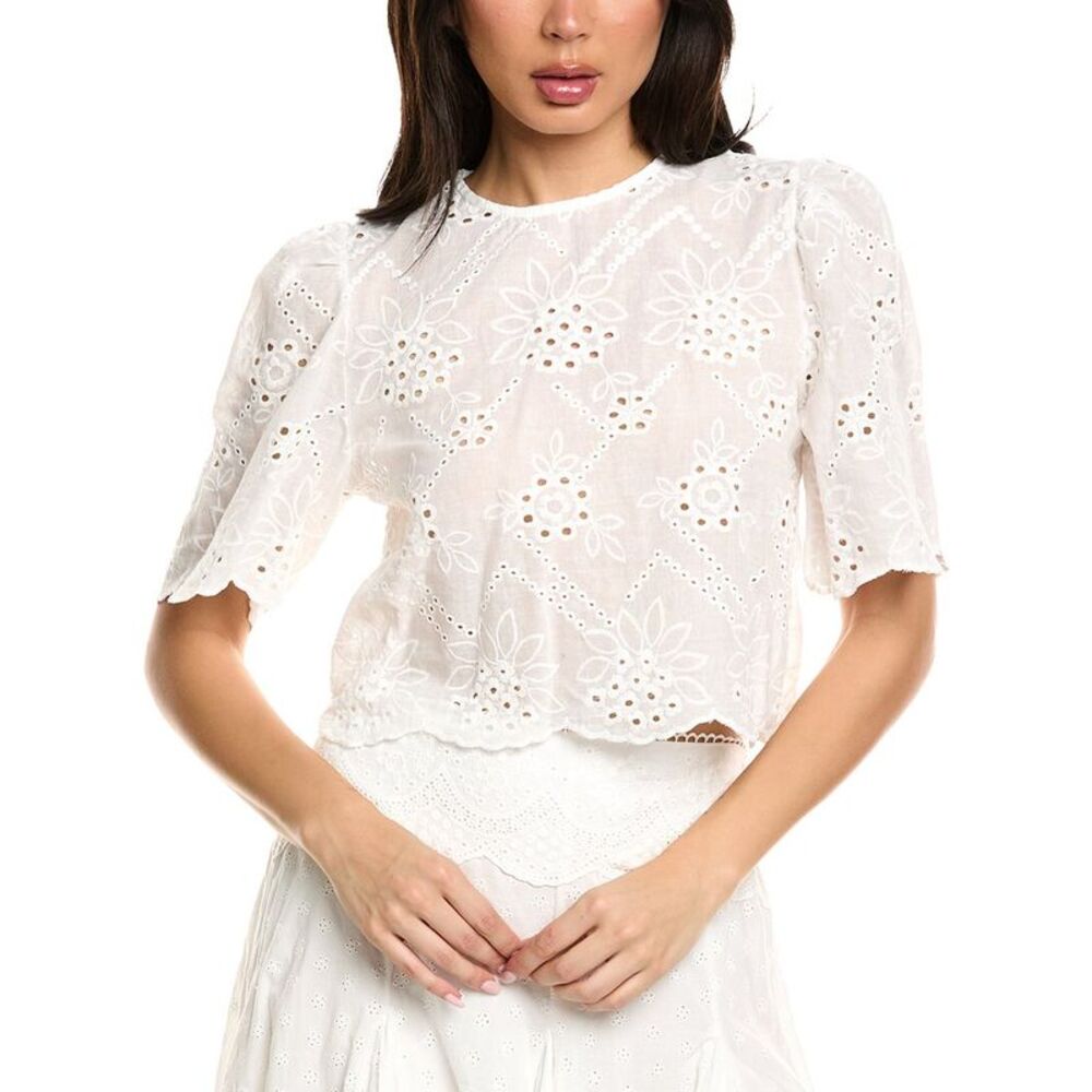 Estellina Womens  Eyelet Top, White